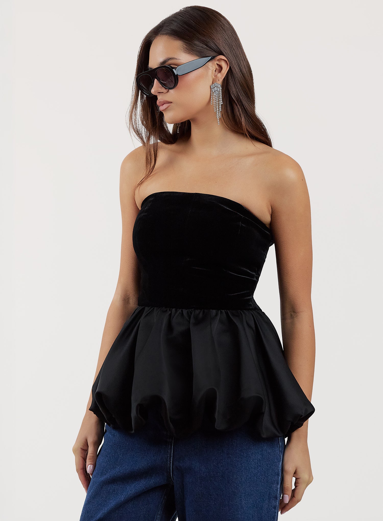 Black Velvet Peplum Corset Top